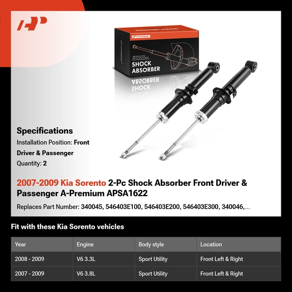 2007-2009 Kia Sorento 2-Pc Shock Absorber Front Driver & Passenger A-Premium APSA1622