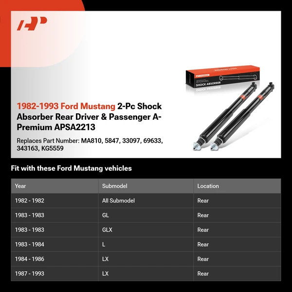 1982-1993 Ford Mustang 2-Pc Shock Absorber Rear Driver & Passenger A-Premium APSA2213