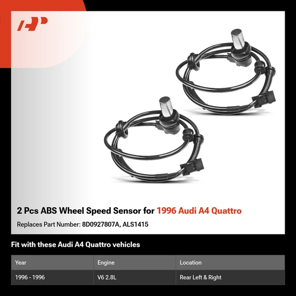 2 Pcs ABS Wheel Speed Sensor for 1996 Audi A4 Quattro
