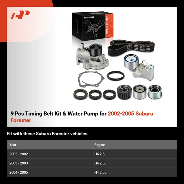 9 Pcs Timing Belt Kit & Water Pump for 2002-2005 Subaru Forester