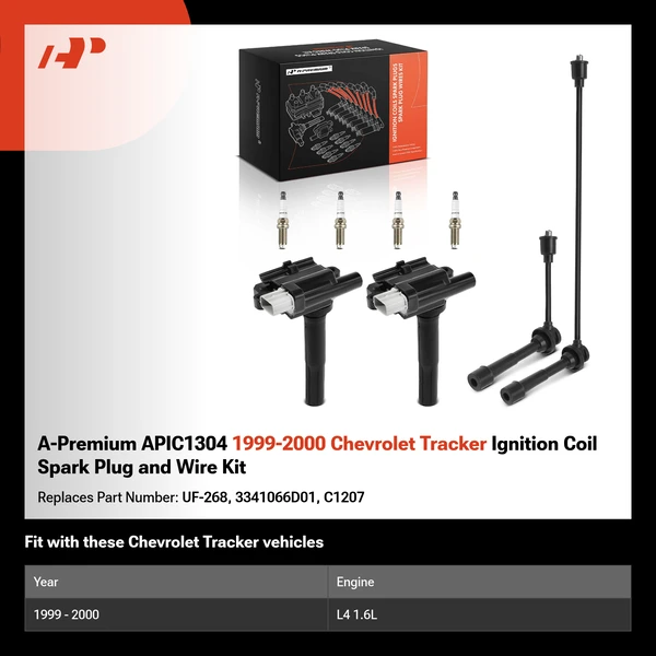 A-Premium APIC1304 1999-2000 Chevrolet Tracker Ignition Coil Spark Plug and Wire Kit