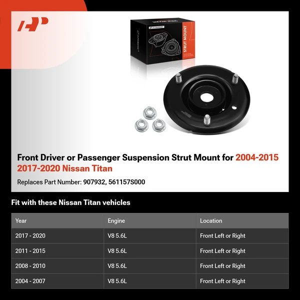 Front Driver or Passenger Suspension Strut Mount for 2004-2015 2017-2020 Nissan Titan
