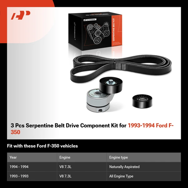 3 Pcs Serpentine Belt Drive Component Kit for 1993-1994 Ford F-350
