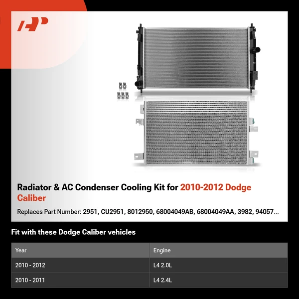 Radiator & AC Condenser Cooling Kit for 2010-2012 Dodge Caliber