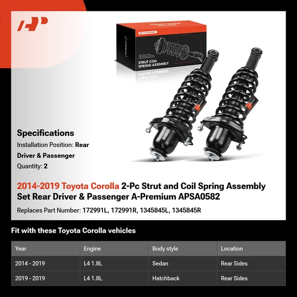 2014-2019 Toyota Corolla 2-Pc Strut and Coil Spring Assembly Set Rear Driver & Passenger A-Premium APSA0582