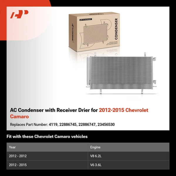 AC Condenser with Receiver Drier for 2012-2015 Chevrolet Camaro