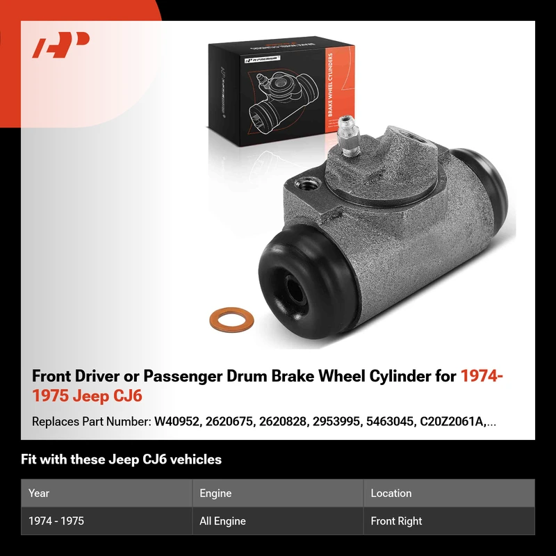 Front Driver or Passenger Drum Brake Wheel Cylinder for 1974-1975 Jeep CJ6