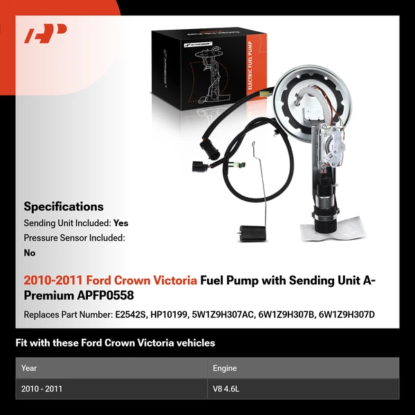 2010-2011 Ford Crown Victoria Fuel Pump with Sending Unit A-Premium APFP0558