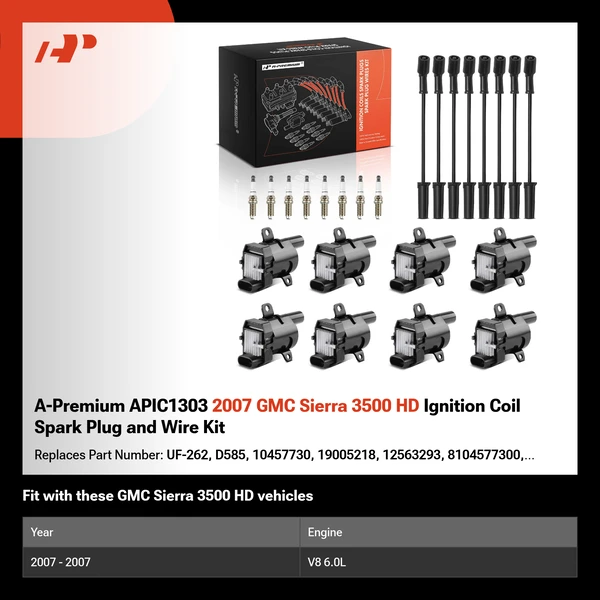 A-Premium APIC1303 2007 GMC Sierra 3500 HD Ignition Coil Spark Plug and Wire Kit