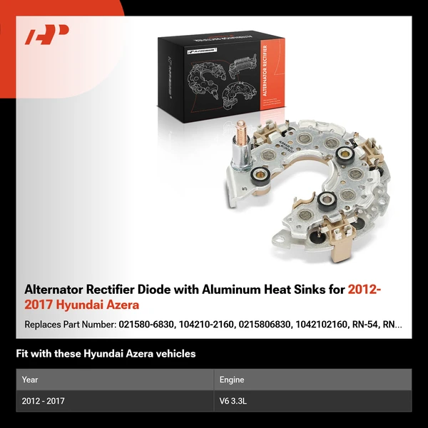 Alternator Rectifier Diode with Aluminum Heat Sinks for 2012-2017 Hyundai Azera