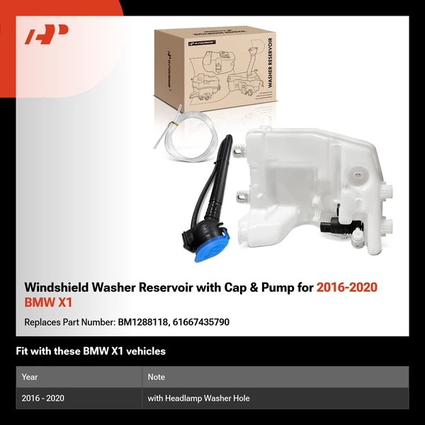 Windshield Washer Reservoir with Cap & Pump for 2016-2020 BMW X1