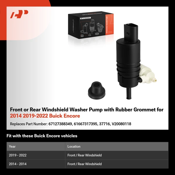 Front or Rear Windshield Washer Pump with Rubber Grommet for 2014 2019-2022 Buick Encore
