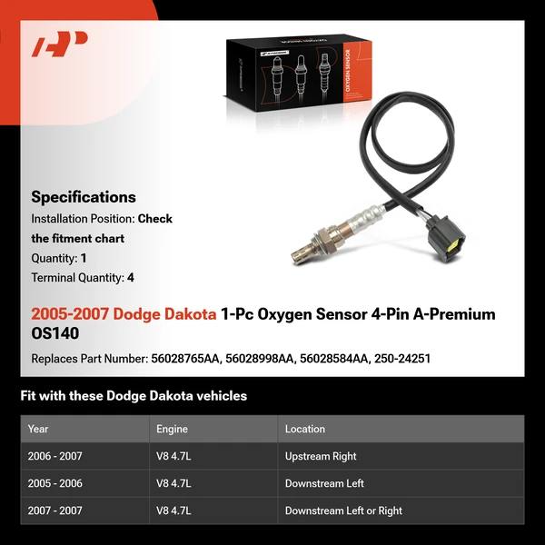 2005-2007 Dodge Dakota 1-Pc Oxygen Sensor 4-Pin A-Premium OS140