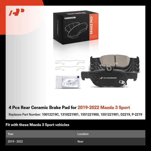 4 Pcs Rear Ceramic Brake Pad for 2019-2022 Mazda 3 Sport