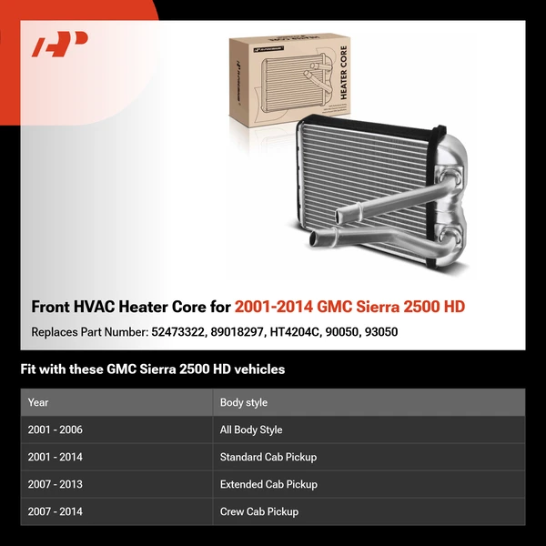 Front HVAC Heater Core for 2001-2014 GMC Sierra 2500 HD