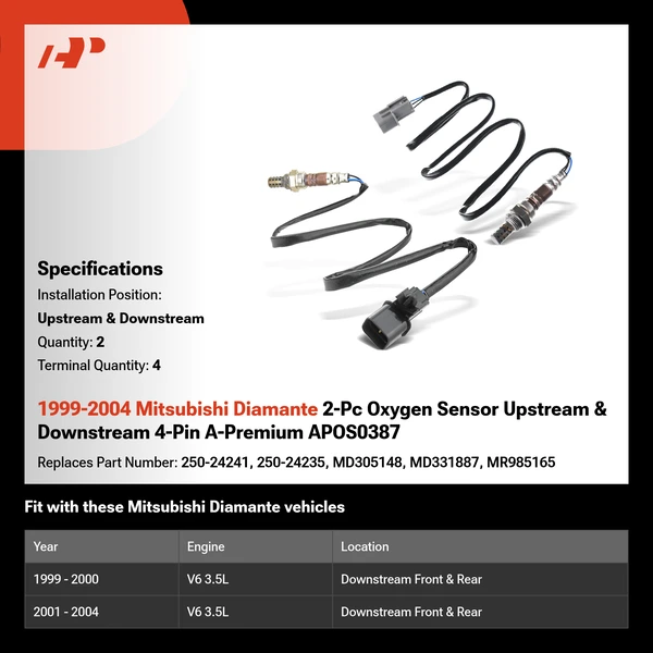 1999-2004 Mitsubishi Diamante 2-Pc Oxygen Sensor Upstream & Downstream 4-Pin A-Premium APOS0387