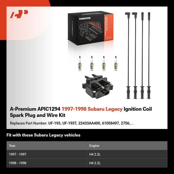 A-Premium APIC1294 1997-1998 Subaru Legacy Ignition Coil Spark Plug and Wire Kit