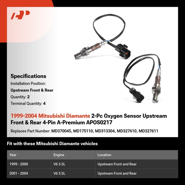 1999-2004 Mitsubishi Diamante 2-Pc Oxygen Sensor Upstream Front & Rear 4-Pin A-Premium APOS0217