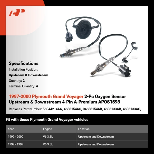 1997-2000 Plymouth Grand Voyager 2-Pc Oxygen Sensor Upstream & Downstream 4-Pin A-Premium APOS1598