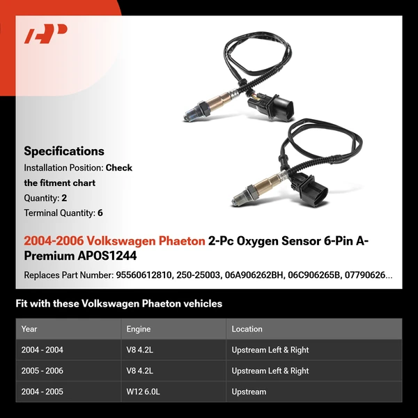 2004-2006 Volkswagen Phaeton 2-Pc Oxygen Sensor 6-Pin A-Premium APOS1244