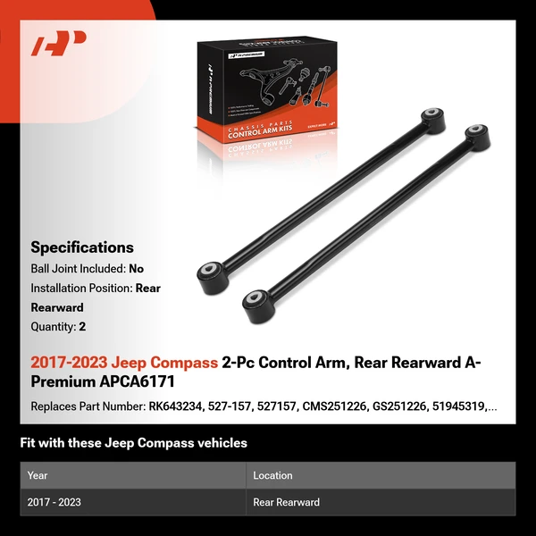 2017-2023 Jeep Compass 2-Pc Control Arm, Rear Rearward A-Premium APCA6171