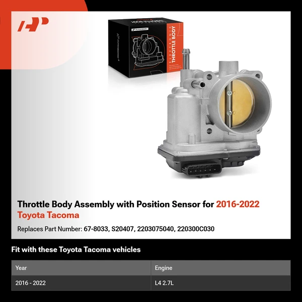 Throttle Body Assembly with Position Sensor for 2016-2022 Toyota Tacoma