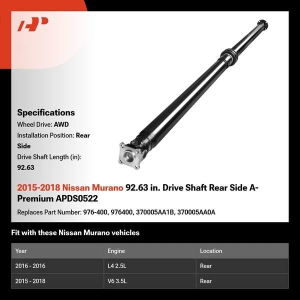 2015-2018 Nissan Murano 92.63 in. Drive Shaft Rear Side A-Premium APDS0522