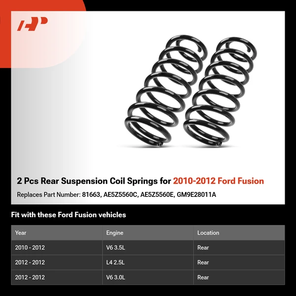 2 Pcs Rear Suspension Coil Springs for 2010-2012 Ford Fusion