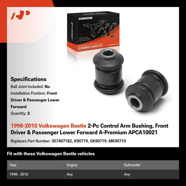 1998-2010 Volkswagen Beetle 2-Pc Control Arm Bushing, Front Driver & Passenger Lower Forward A-Premium APCA10021
