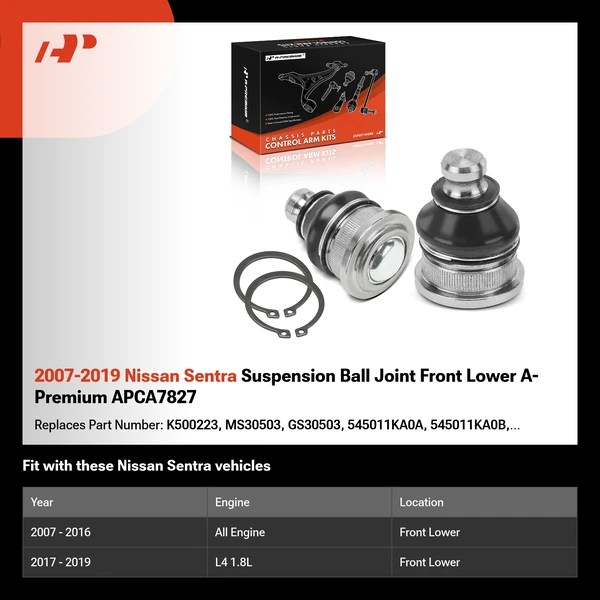 2007-2019 Nissan Sentra Suspension Ball Joint Front Lower A-Premium APCA7827