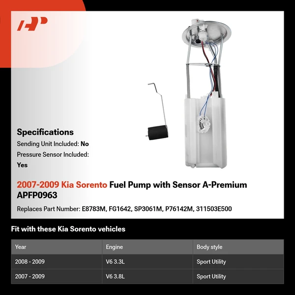 2007-2009 Kia Sorento Fuel Pump with Sensor A-Premium APFP0963