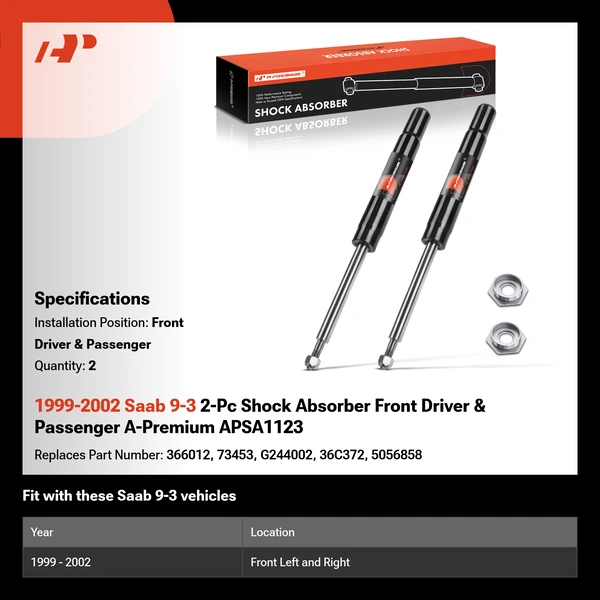 1999-2002 Saab 9-3 2-Pc Shock Absorber Front Driver & Passenger A-Premium APSA1123