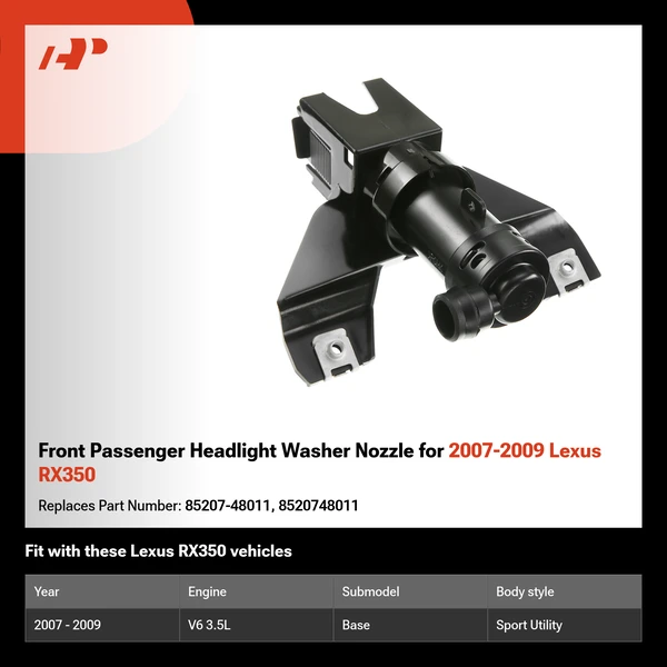 Front Passenger Headlight Washer Nozzle for 2007-2009 Lexus RX350
