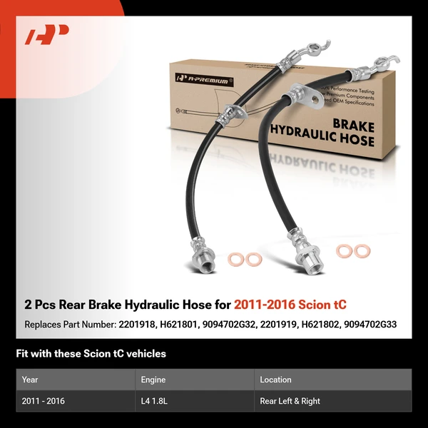 2 Pcs Rear Brake Hydraulic Hose for 2011-2016 Scion tC