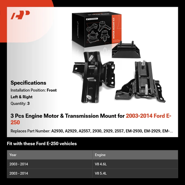 3 Pcs Engine Motor & Transmission Mount for 2003-2014 Ford E-250