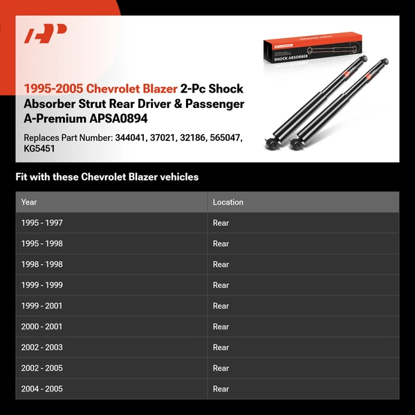 1995-2005 Chevrolet Blazer 2-Pc Shock Absorber Strut Rear Driver & Passenger A-Premium APSA0894