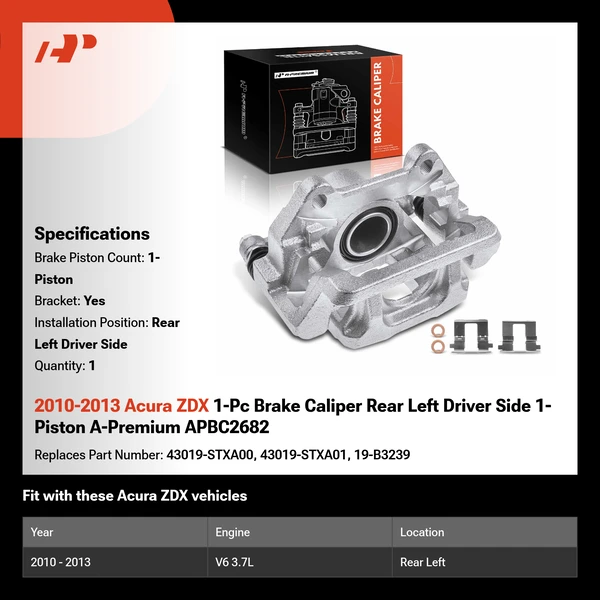 2010-2013 Acura ZDX 1-Pc Brake Caliper Rear Left Driver Side 1-Piston A-Premium APBC2682