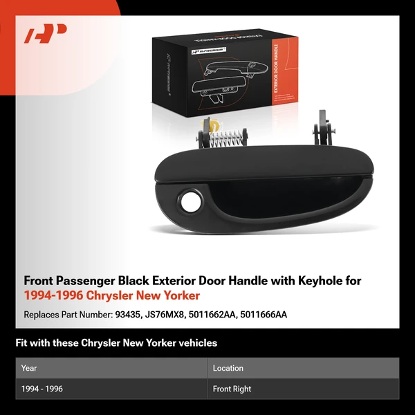 Front Passenger Black Exterior Door Handle with Keyhole for 1994-1996 Chrysler New Yorker