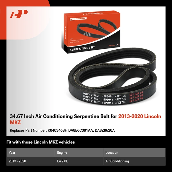 34.67 Inch Air Conditioning Serpentine Belt for 2013-2020 Lincoln MKZ