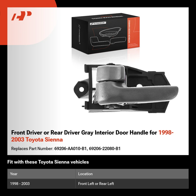 Front Driver or Rear Driver Gray Interior Door Handle for 1998-2003 Toyota Sienna