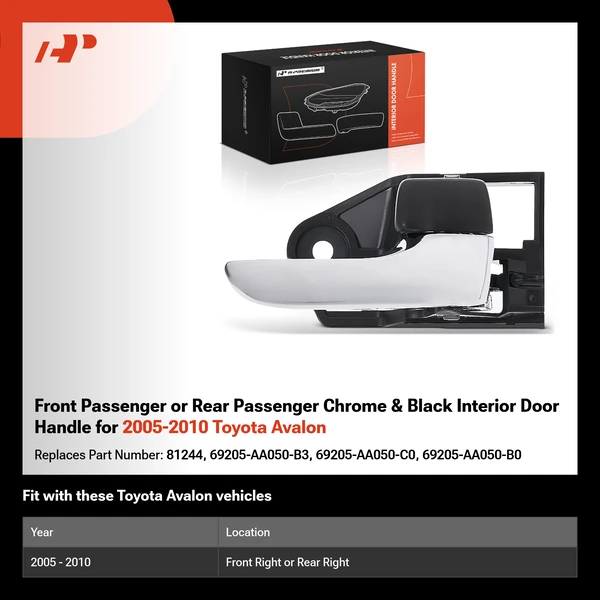 Front Passenger or Rear Passenger Chrome & Black Interior Door Handle for 2005-2010 Toyota Avalon