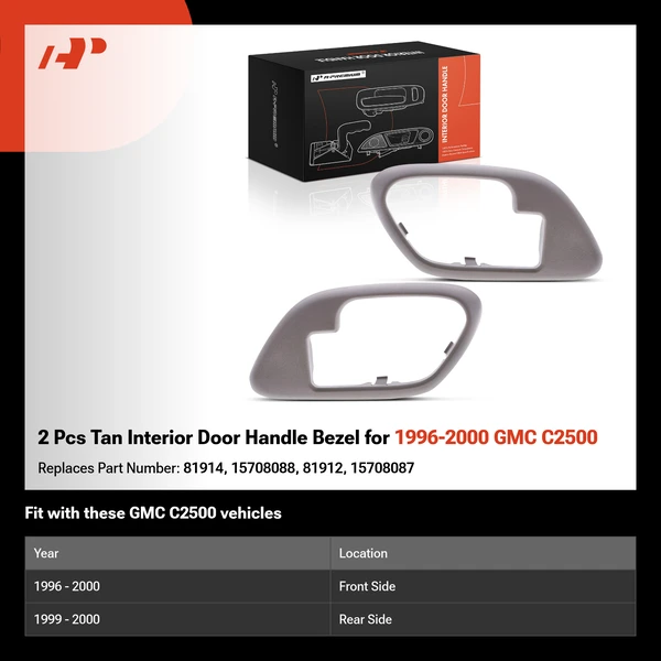 2 Pcs Tan Interior Door Handle Bezel for 1996-2000 GMC C2500
