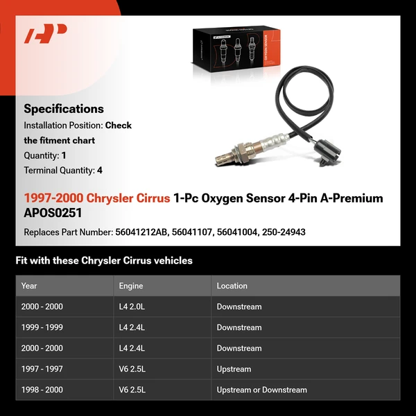 1997-2000 Chrysler Cirrus 1-Pc Oxygen Sensor 4-Pin A-Premium APOS0251