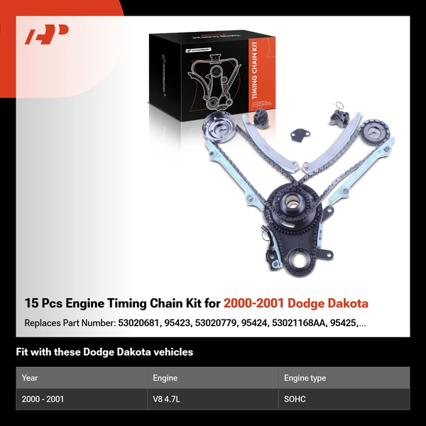 15 Pcs Engine Timing Chain Kit for 2000-2001 Dodge Dakota