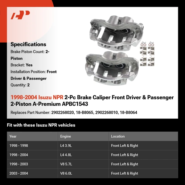 1998-2004 Isuzu NPR 2-Pc Brake Caliper Front Driver & Passenger 2-Piston A-Premium APBC1543