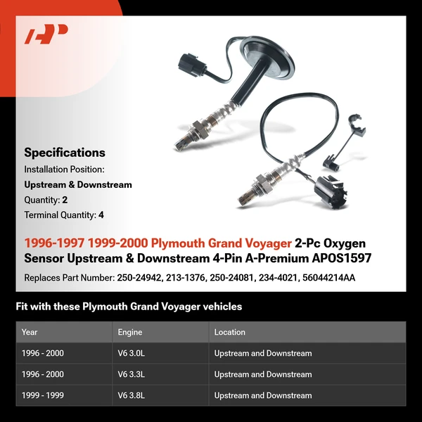 1996-1997 1999-2000 Plymouth Grand Voyager 2-Pc Oxygen Sensor Upstream & Downstream 4-Pin A-Premium APOS1597