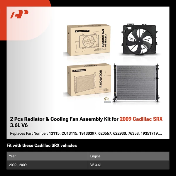 2 Pcs Radiator & Cooling Fan Assembly Kit for 2009 Cadillac SRX 3.6L V6