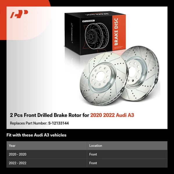 2 Pcs Front Drilled Brake Rotor for 2020 2022 Audi A3