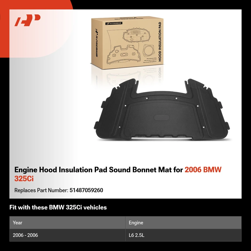 Engine Hood Insulation Pad Sound Bonnet Mat for 2006 BMW 325Ci