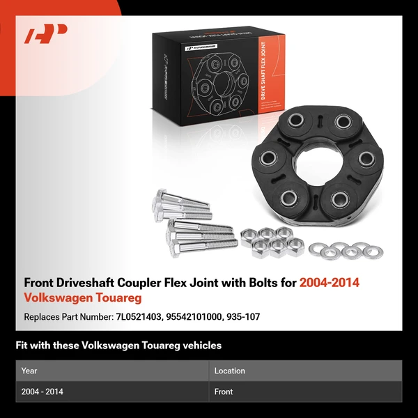 Front Driveshaft Coupler Flex Joint with Bolts for 2004-2014 Volkswagen Touareg